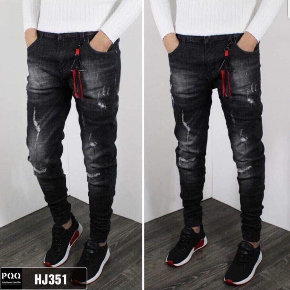Quần jean jogger nam đen rách gối chất bò cao cấp co dãn 4 chiều cực đẹp quần rin trơn QDJ0351M Nhiều mẫu mới * $