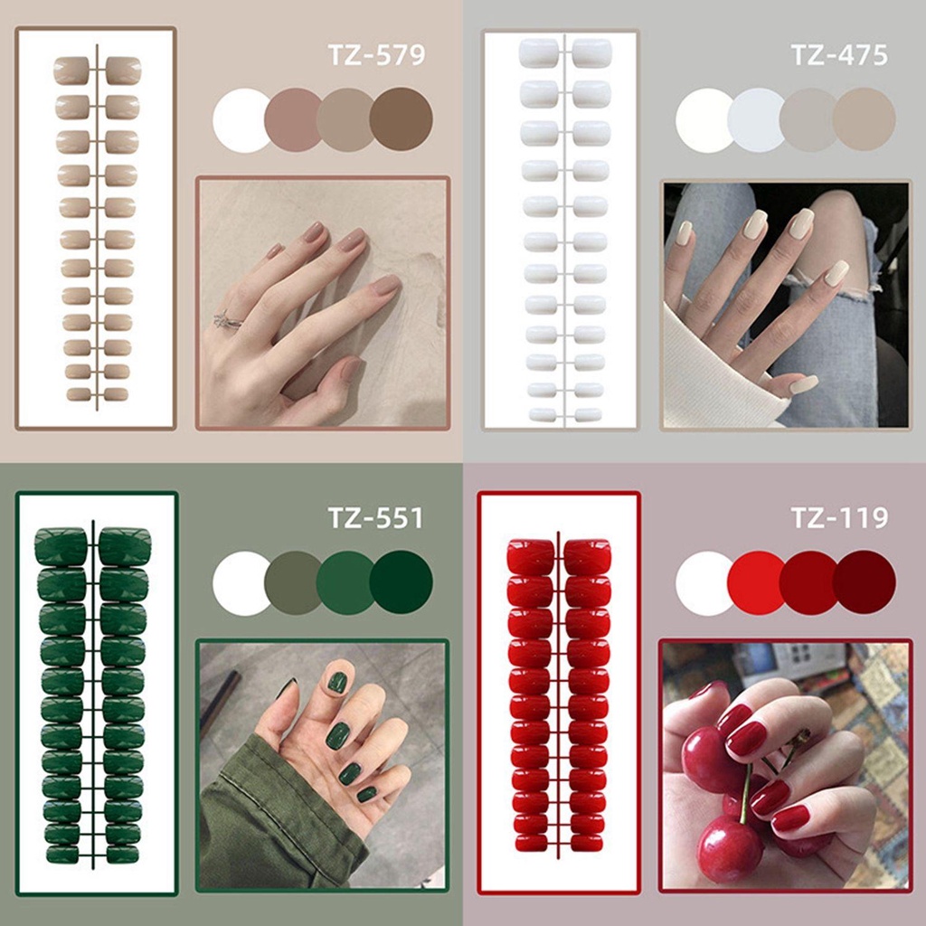 ღOKDEALSღ 24pcs/Bag Press On Nails Short Square Head False Nails Artificial Wearable With Press Glue Detachable Women Fashion Nail Tips Manicure Tool Full Cover Fake Nails