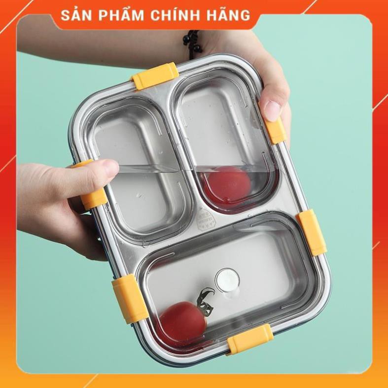 CHÍNH HÃNG - Hộp cơm văn phòng inox 3 ngăn giữ nhiệt 7059, Khay đựng cơm inox 3 ngăn có nắp giữ nhiệt