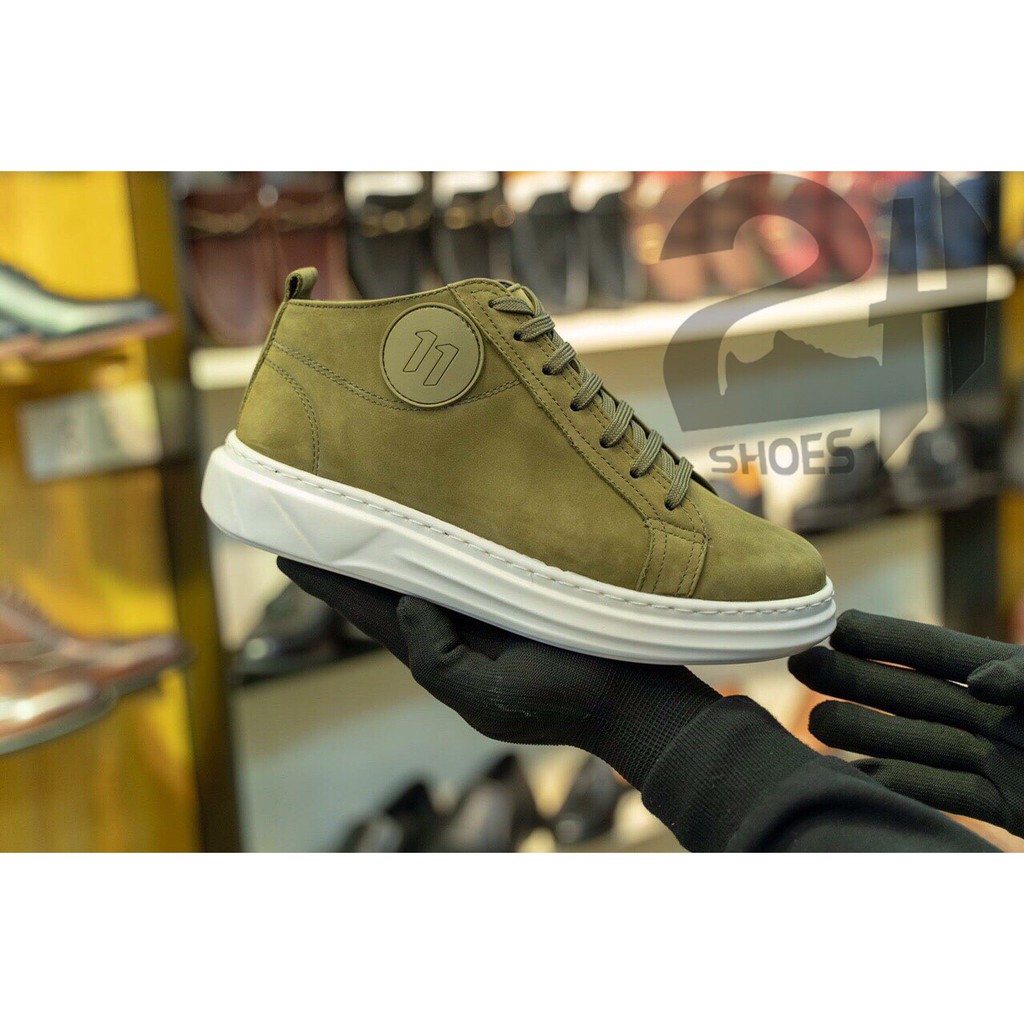 ( Thanh lý lẻ size 39+4) Giày Sneakers cổ lửng da bò bạch tạng Trắng + Xanh Rêu GX-02 (2H-70) | BigBuy360 - bigbuy360.vn