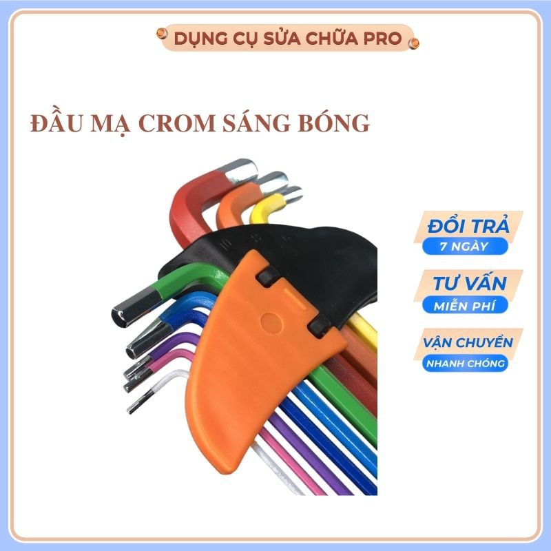 Lục giác nhật 9 cây : 1.5, 2, 2.5, 3, 4, 5, 6, 8, 10 mm thép mạ crom với công nghệ xử lý nhiệt siêu bền