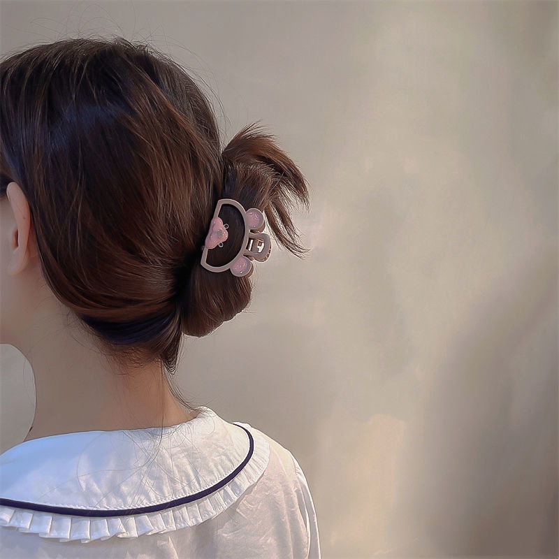 Kẹp tóc hình chú gấu màu hồng dễ thương phong cách Hàn Quốc thời trang cho nữ 2021