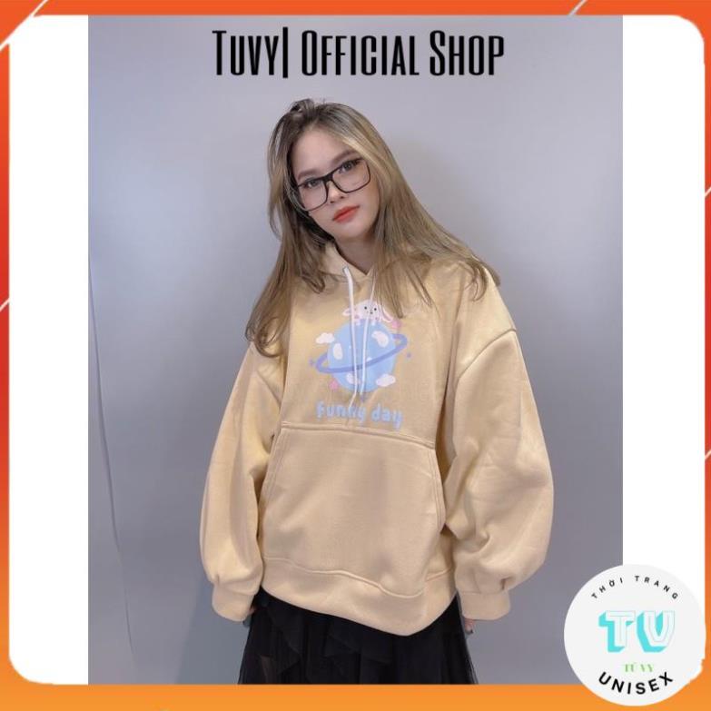 Áo Hoodie Nữ TUVYSHOP áo nỉ bông tàu ấm áp Couple sweater in 5D tay phồng 2 màu xanh kem