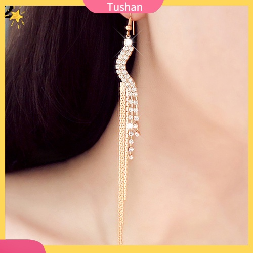Khuyên tai dáng dài hình chữ S đính đá thời trang nữ thanh lịch