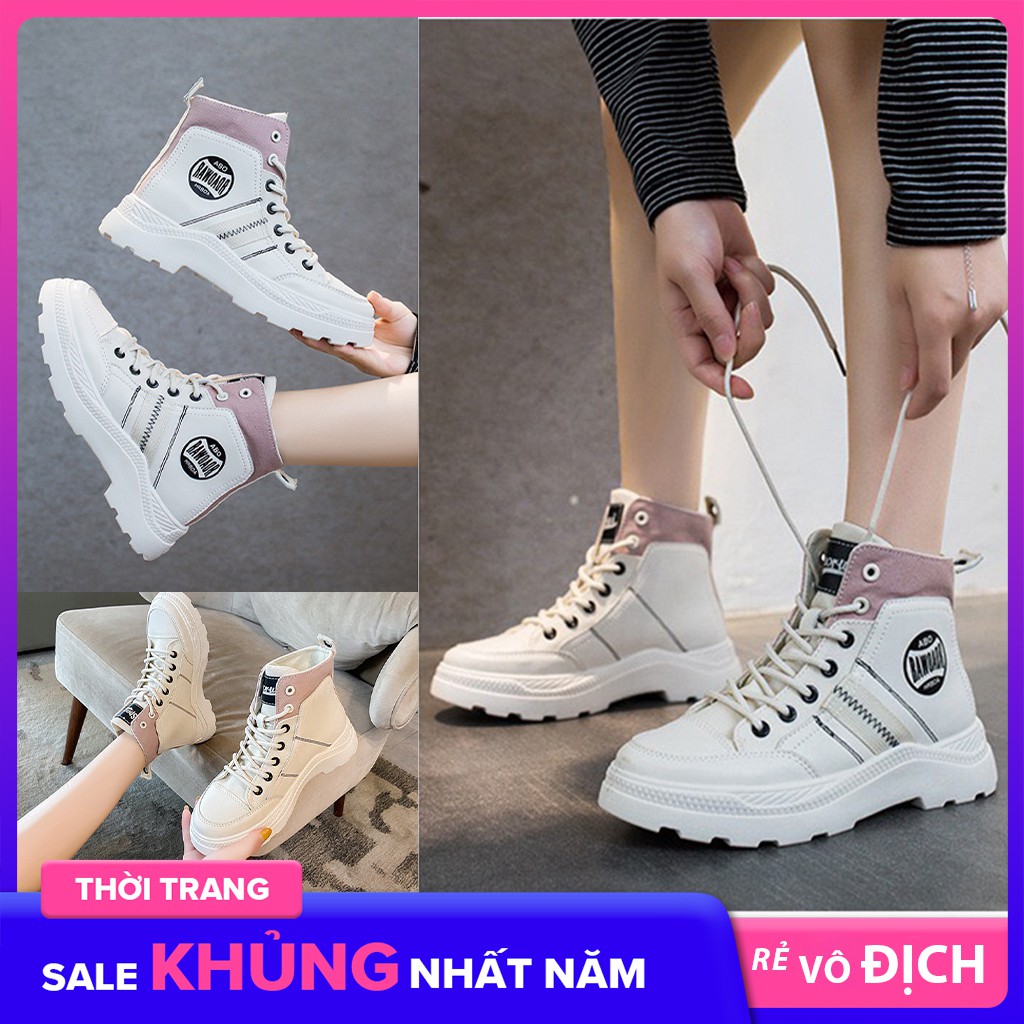NEW SALE Giày nữ cổ cao H55 màu trắng hồng boost nữ RẺ NHẤT
