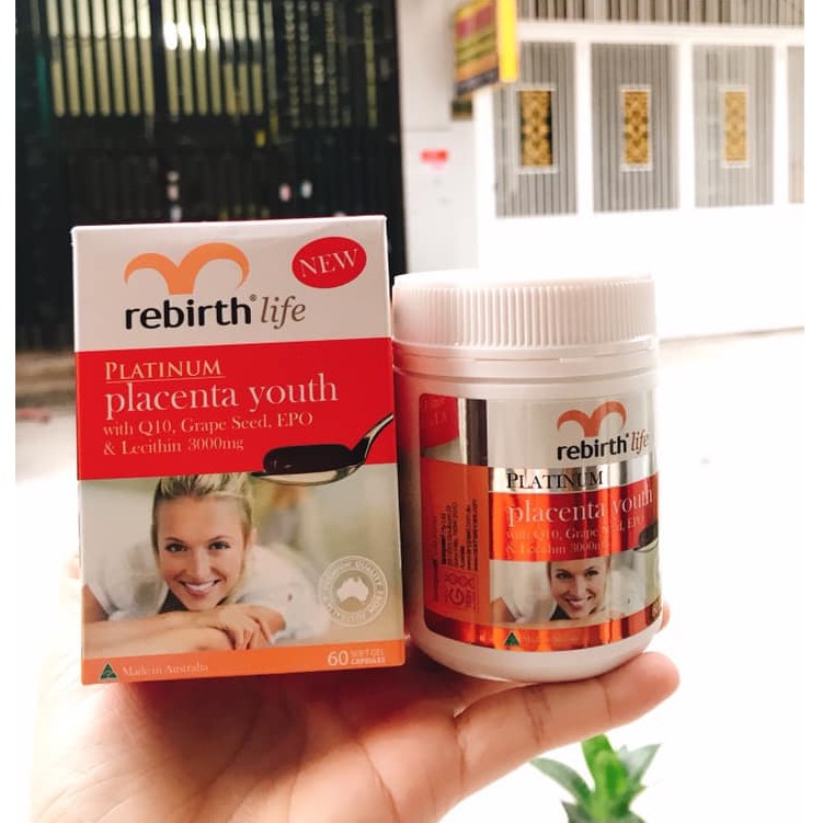 Viên nhau thai cừu Úc Rebirth Life Platinum Placenta Youth 60 capsules