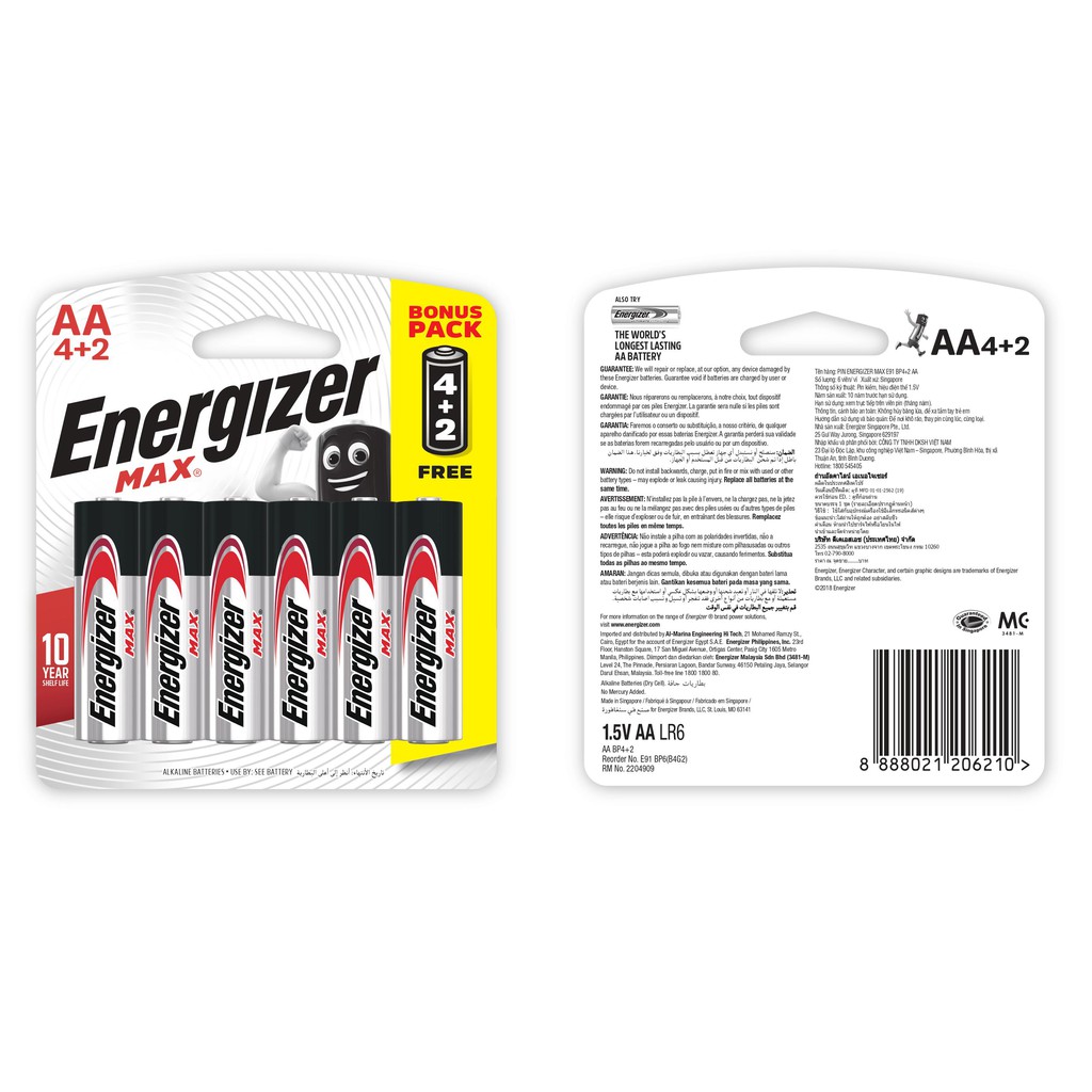 Pin Energizer Max AA E91 BP4+2 - 100628297