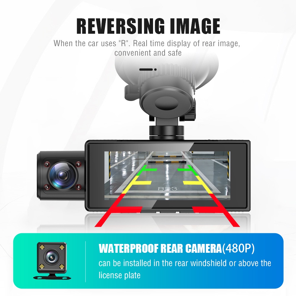 Camera hành trình ASAWIN T3 Fhd 1080P+1080P+480P 3 kênh phía trước và phía sau giám sát cho ô tô/ xe tắc xi Uber