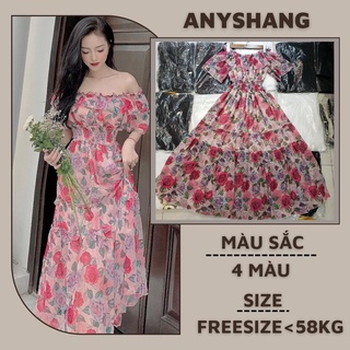 Đầm maxi trễ vai hoa đi biển hở lưng bánh bèo AnyShang, Đầm dài thiết kế công chúa dự tiệc sang chảnh ANSM101