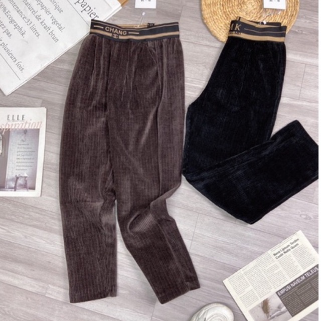 Quần Baggy Nhung Tăm Cạp Chun Chữ Loại Đẹp