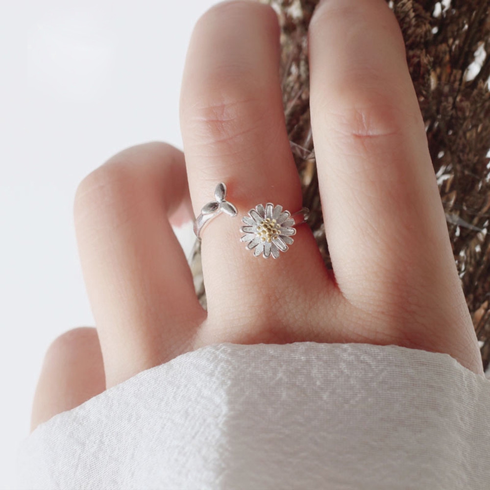 Nhẫn mạ bạc hình hoa hướng dương phong cách Hàn
