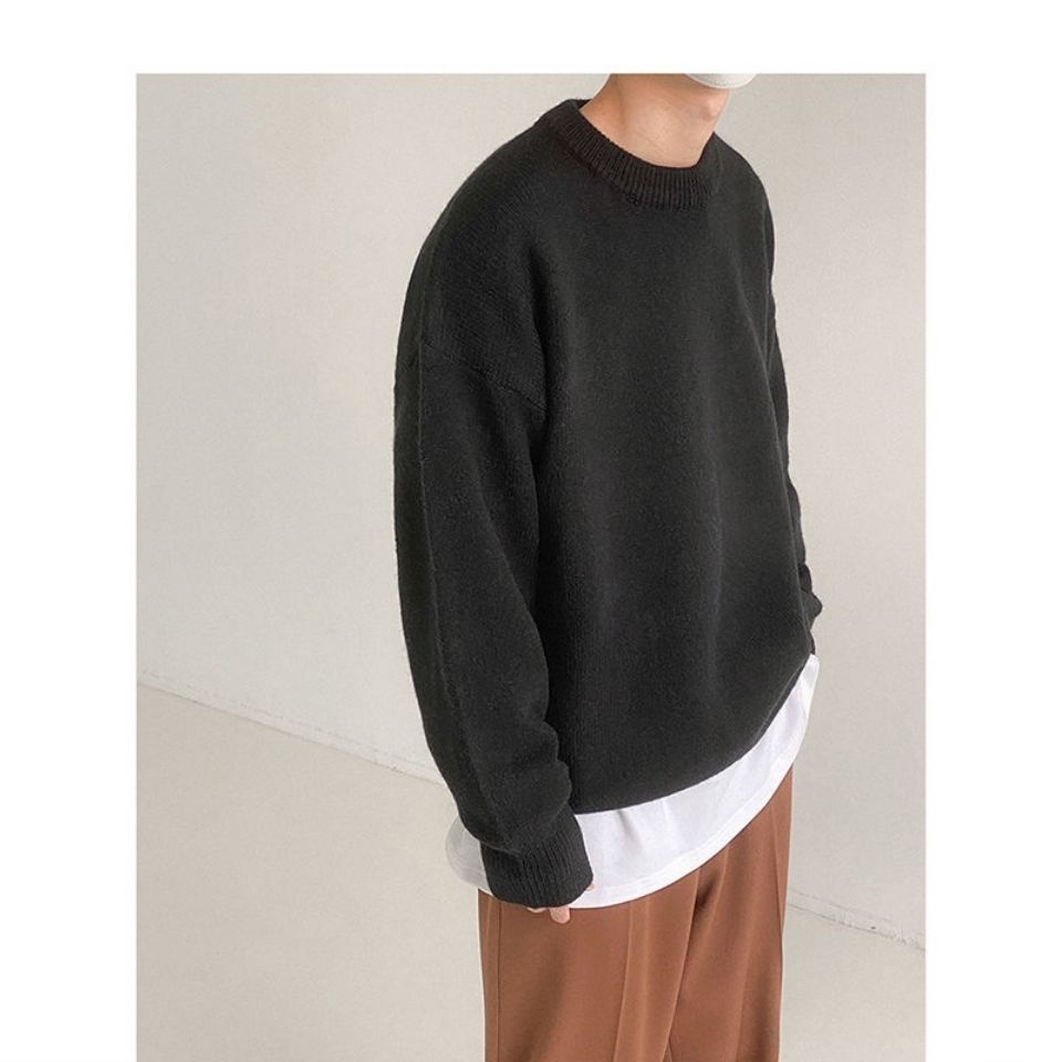 Áo Sweater Dáng Rộng Màu Sắc Đơn Giản Dễ Phối Đồ Phong Cách Hàn Quốc Cho Nam