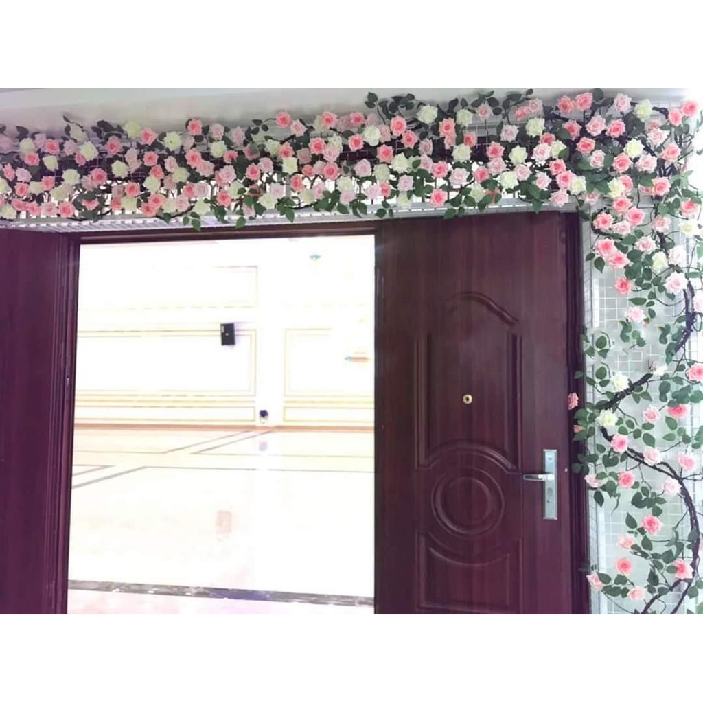 Hoa lụa cao cấp, hoa hồng giả leo 3 m sang trọng trang trí tường phòng khách, studio chụp ảnh