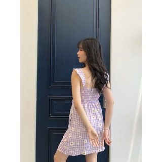 (có đệm ngực) VÁY CARO HOA CÚC TÍM BUỘC NƠ NGỰC CHUN SAU - ĐẦM 2 DÂY BÈO KẺ SỌC DAISY CHỮ A ULAZZANG MẶC 2 KIỂU