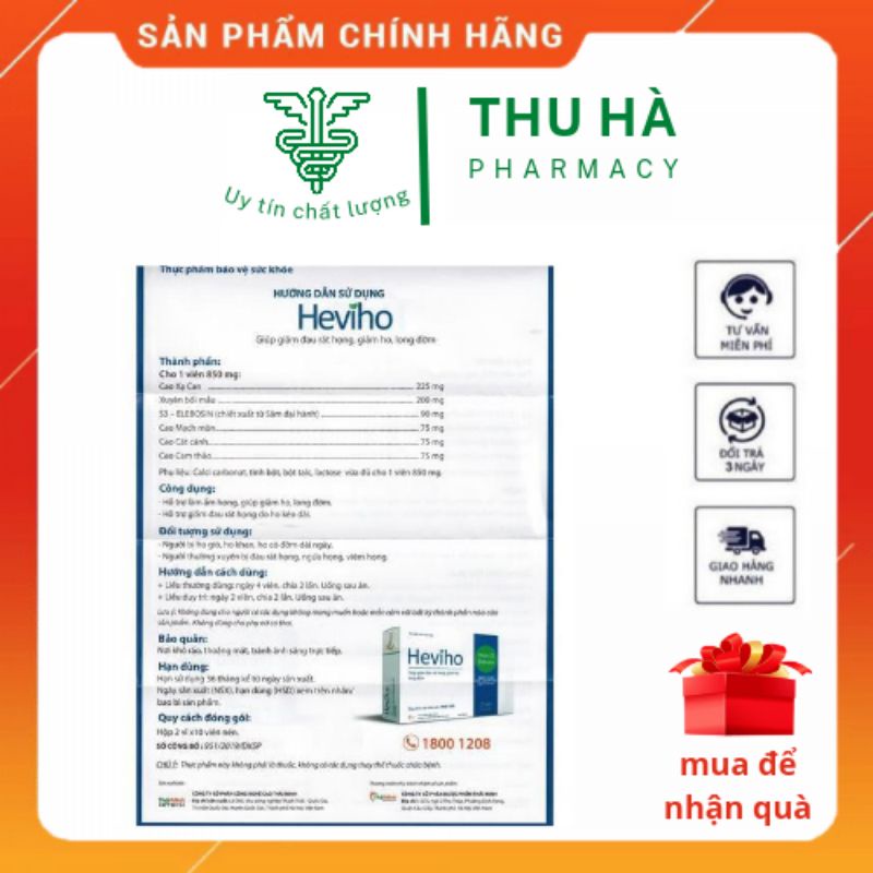 [Chính hãng] Viên uống Heviho- Hỗ trợ giảm ho , đau rát họng , long đờm