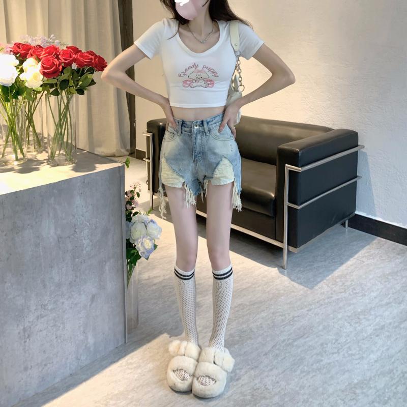 Quần jeans Nữ Lưng Cao Xẻ Rách Cá Tính