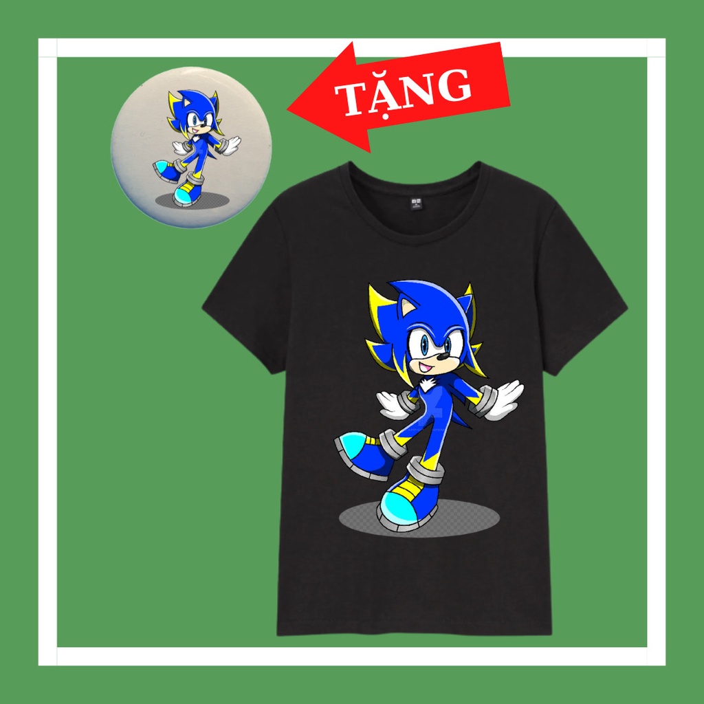 Áo thun cộc tay bé trai, bé gái Sonic màu đỏ, màu đen vải co giãn 4 chiều, đủ size áo, kèm Huy hiệu Sonic