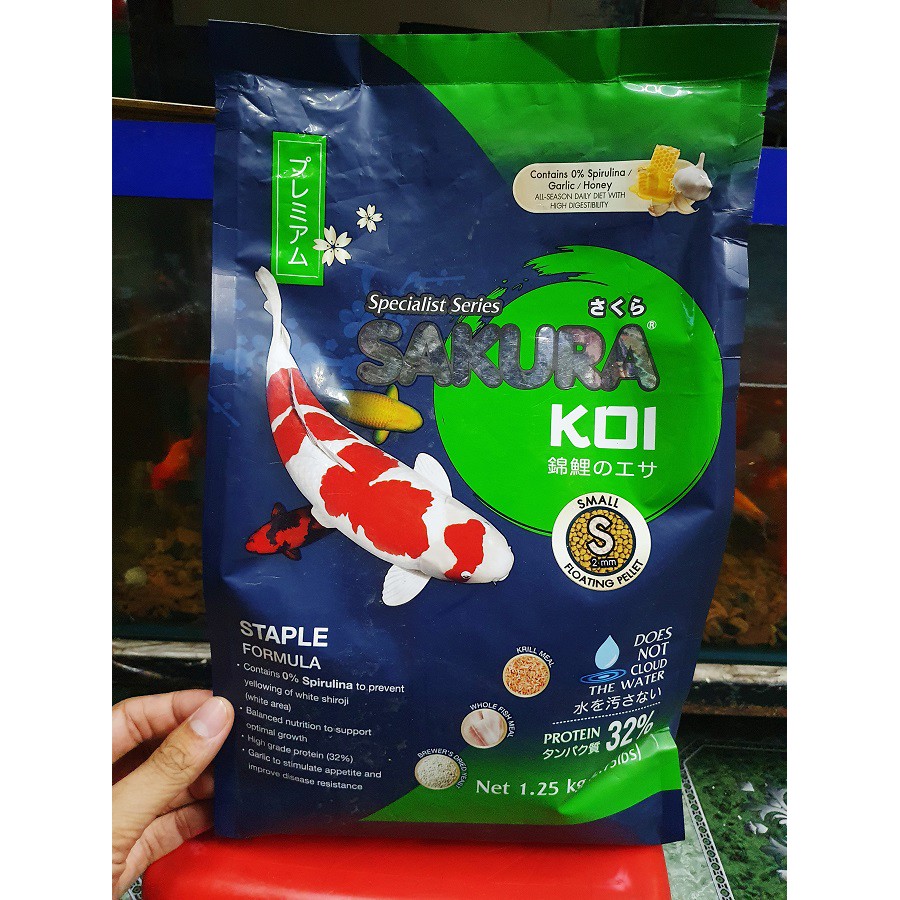 THỨC ĂN SAKURA KOI LOẠI TỐT THÁI LAN TĂNG TRƯỞNG VÀ TĂNG MÀU 1.25KG XANH LÁ