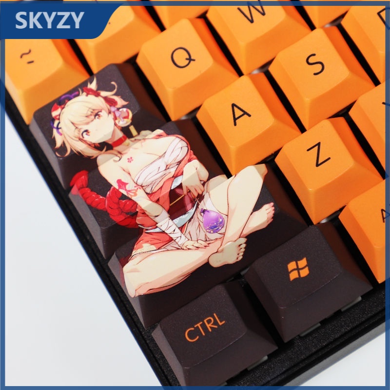 Genshin Impact Keycap Cherry Profile Chủ đề Naganohara Yoimiya Anime Keycap PBT Thuốc nhuộm 5 mặt Thăng hoa Bàn phím cơ Keycap 104 Phím