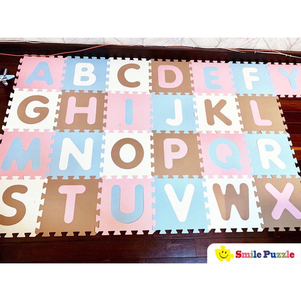 THẢM XỐP CAO CẤP CHO BÉ SMILE PUZZLE KHÔNG MÙI - TIÊU CHUẨN CHÂU ÂU - CHỮ SỐ + CHỮ CÁI  36 miếng