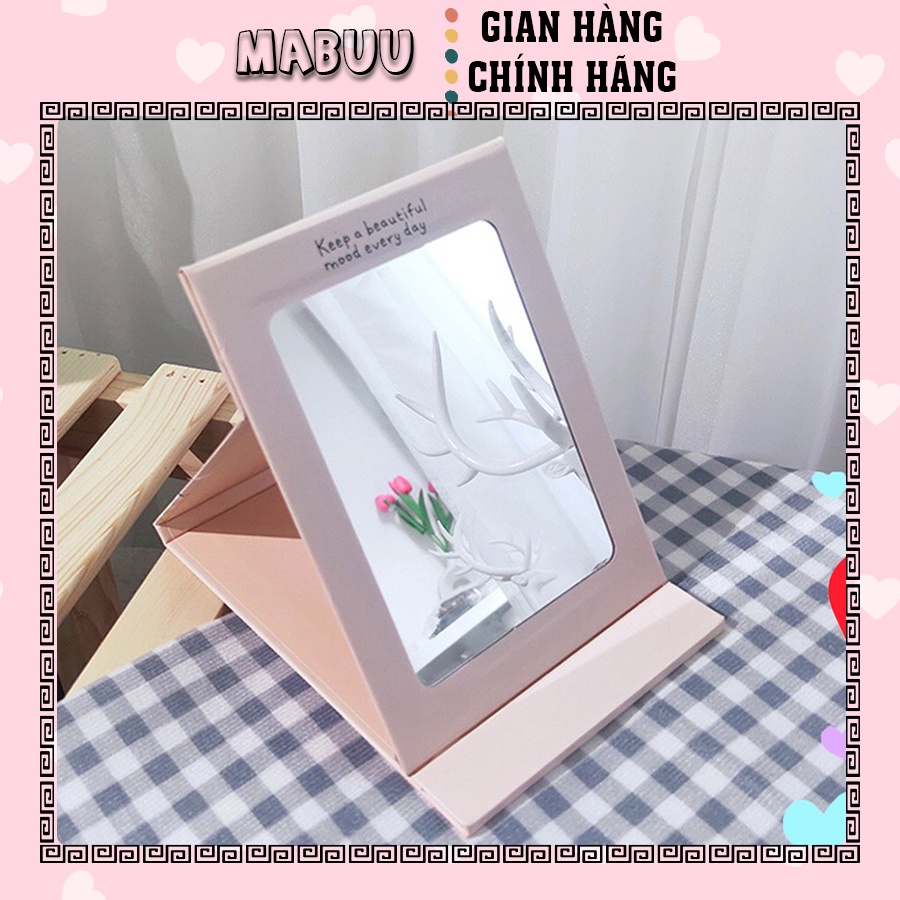 Gương trang điểm để bàn size lớn 20x16cm họa tiết hoạt hình dễ thương gấp gọn lại được/ size 16x20cm