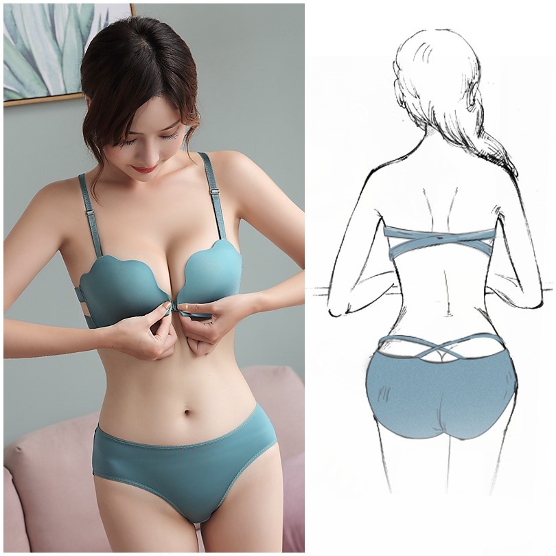 Bộ Áo Ngực Không Dây + Quần Lót Không Đường May Cài Trước Gợi Cảm Cho Nữ