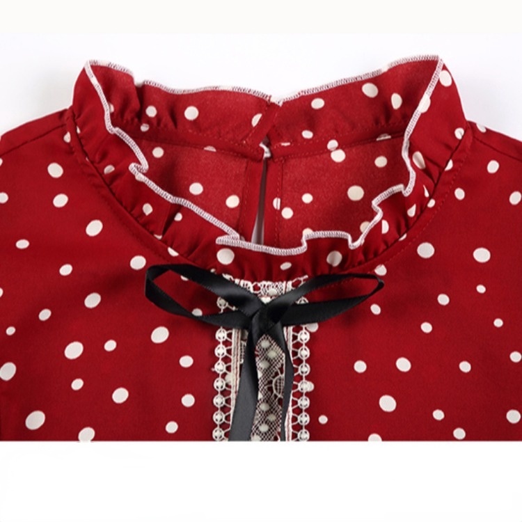 Áo Voan Ngắn Tay Họa Tiết Chấm Bi Xinh Xắn Dành Cho Nữ