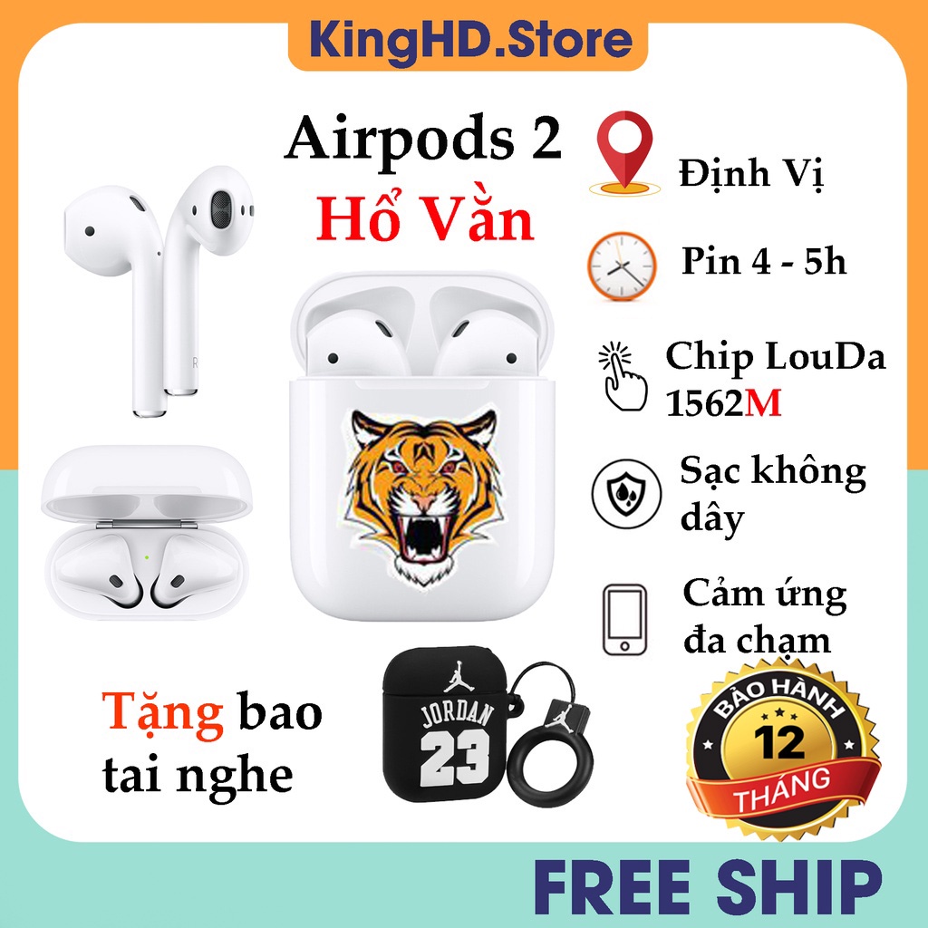 Tai Nghe Không Dây Bluetooth AlR.PODS2 Hổ Vằn Chip Louda 1562M - Pin trâu - Bass Hay - Sạc Không Dây - Định Vị Đổi Tên