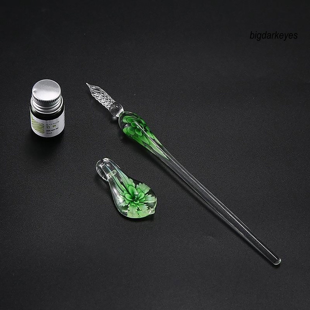 1 Set Bút Viết Thủy Tinh Trong Suốt Trang Trí Hoa Xinh Xắn
