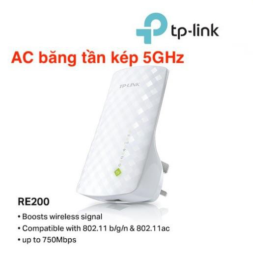 TP-Link AC 750Mbps Bộ mở rộng sóng Wifi Tăng cường vùng phủ Wifi - RE200 - Hàng Chính Hãng