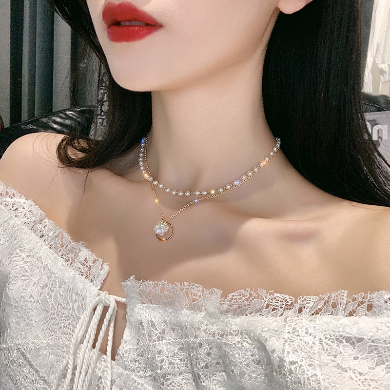 XiaoboACC Vòng Cổ Choker Đính Ngọc Trai Giả Phong Cách Hàn Quốc