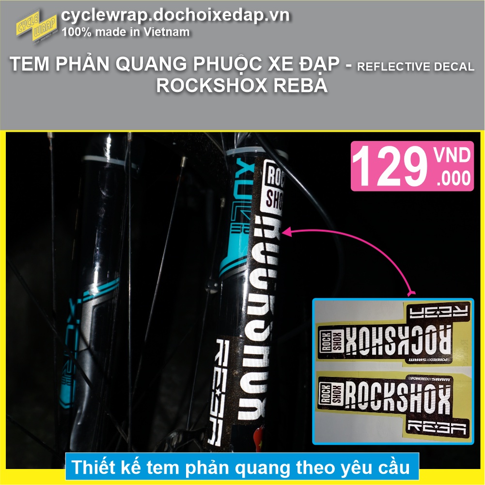 Tem decal phản quang dán phuộc xe đạp địa hình ROCKSHOX REBA 2021 | Rockshox fork reflective decal |CycleWrap