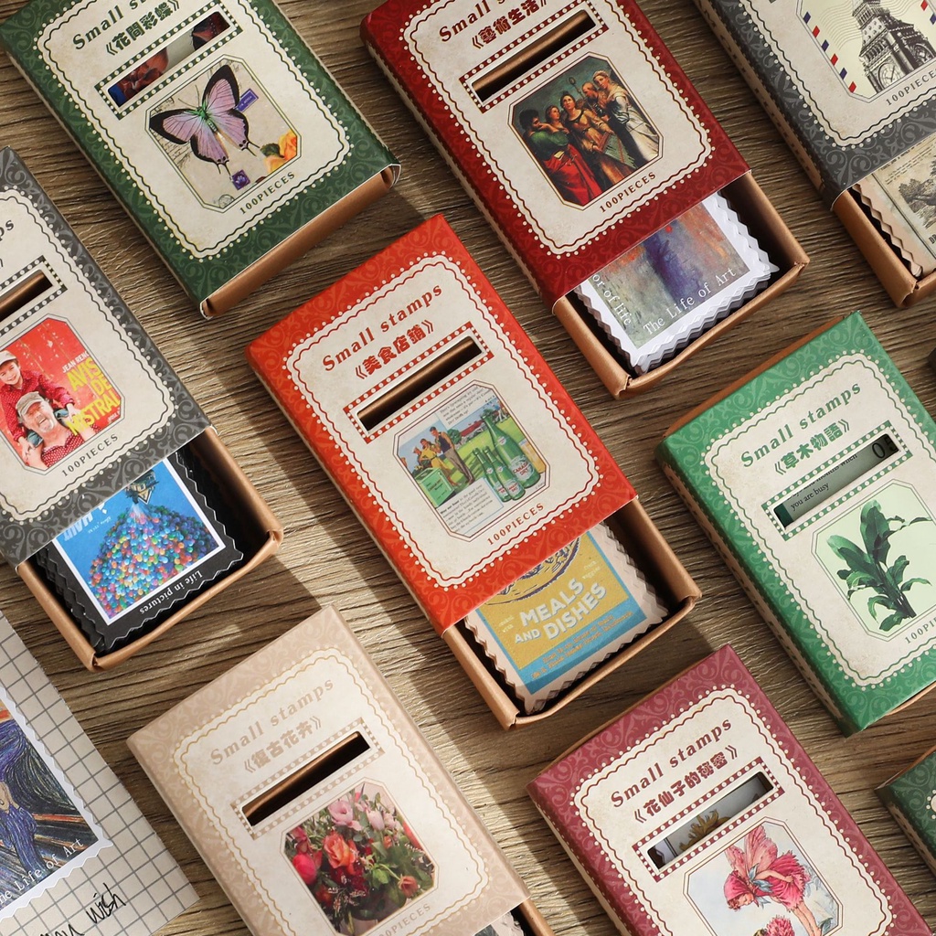 Set 100 Tem Dán Trang Trí Sổ Tay Phong Cách Vintage