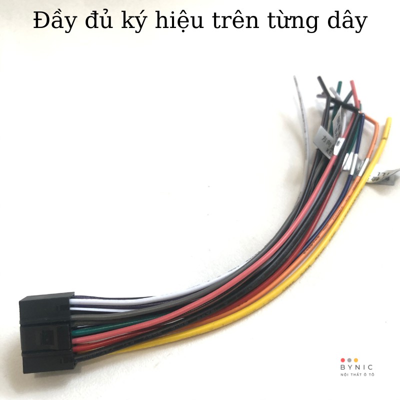 Dây nguồn 16 pin cho màn hình Android, có đầy đủ ký hiệu trên từng dây. Nội thất ô tô Bynic.