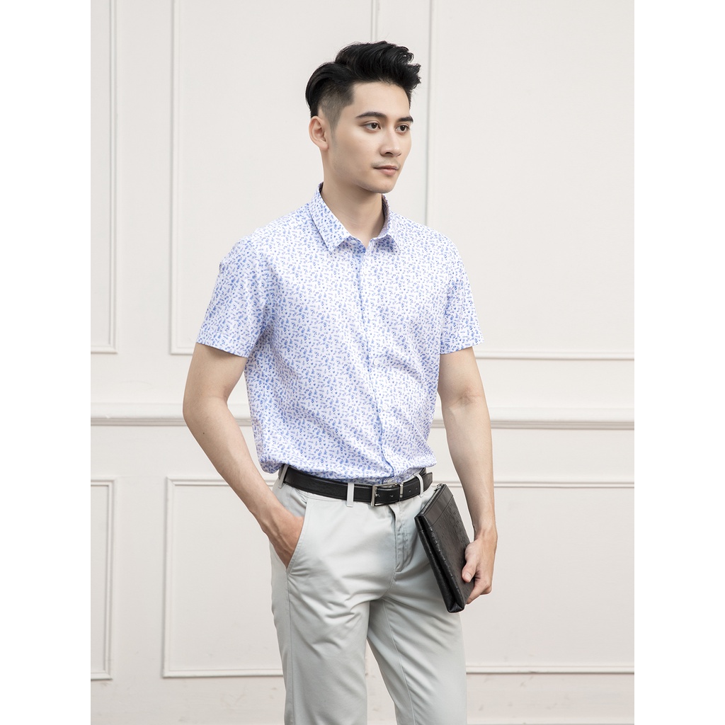 Áo sơ mi ngắn tay ARISTINO dáng Slim fit ôm nhẹ, thiết kế basic không túi ngực, họa tiết lá độc đáo - ASS129S1