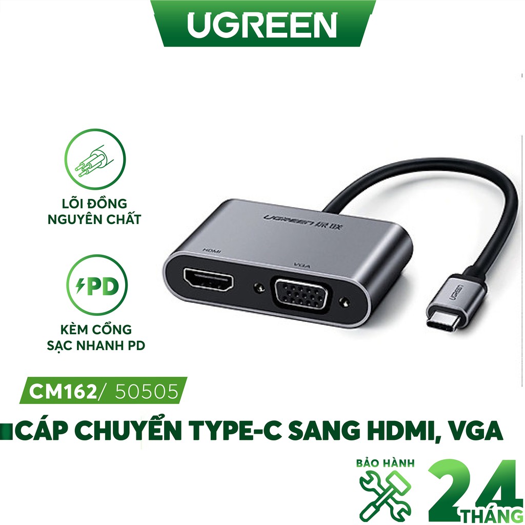 Bộ chuyển đổi USB Type C sang HDMI và VGA dài 15cm UGREEN MM123