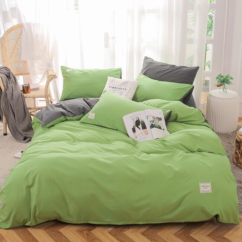 Bộ Chăn Ga Cotton TC xanh lá cây ga ghi