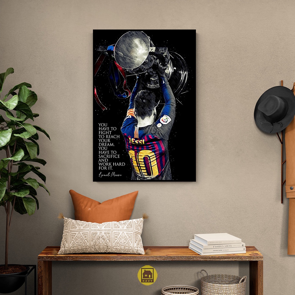 Tranh bóng đã Messi M10 treo tường, mặt mica tráng gương, khung viền comboxit chống ẩm mốc mói mọt
