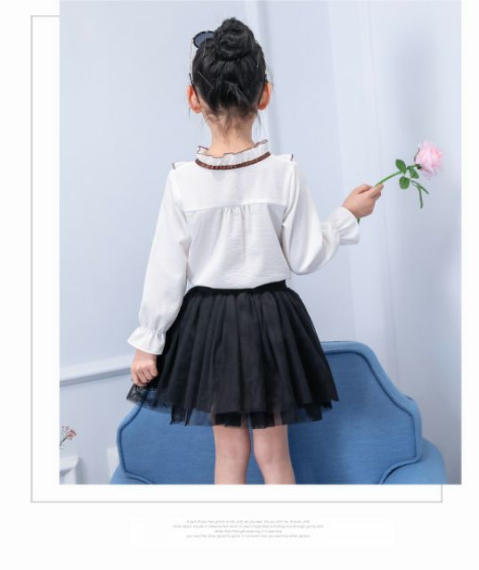 Sơ mi cổ bèo công chúa lót nỉ ấm cho bé gái