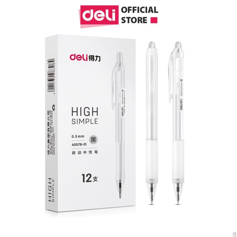 Bút Bi Nước Văn Phòng Mực Gel Màu Đen Deli Thiết Kế Vỏ Trong Suốt Ngòi 0.5mm A057B - Deli