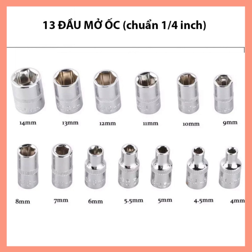 Bộ Dụng Cụ Mở Bu Lông Ốc Vít Sửa Chữa Ô Tô Xe Máy Đa Năng (46 chi tiết, mạ Chrome, chuẩn 1.4 inch)