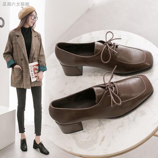 Giày Da Mũi Vuông Cột Dây Phong Cách Retro Anh Quốc Cho Nữ