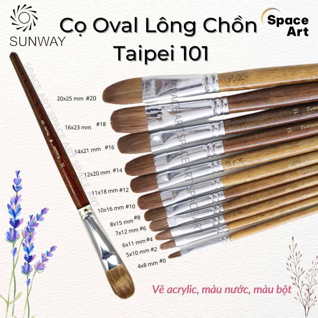 Cọ vẽ Oval lông chồn SUNWAY Taipei 101 vẽ màu nước,acrylic (cọ lẻ)