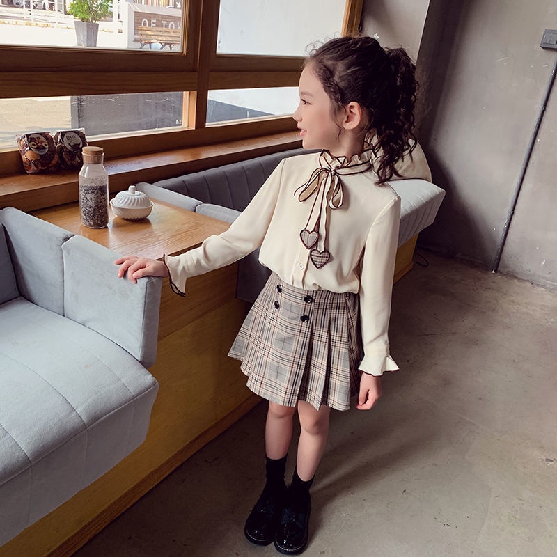 Set Áo Sơ Mi Voan + Chân Váy Xếp Ly 2 Món Dễ Thương Thời Trang Xuân Thu Cho Bé Gái Từ 3 To 4-5 - 6 Đến 7 Đến 8-9 - 10-11 Tuổi