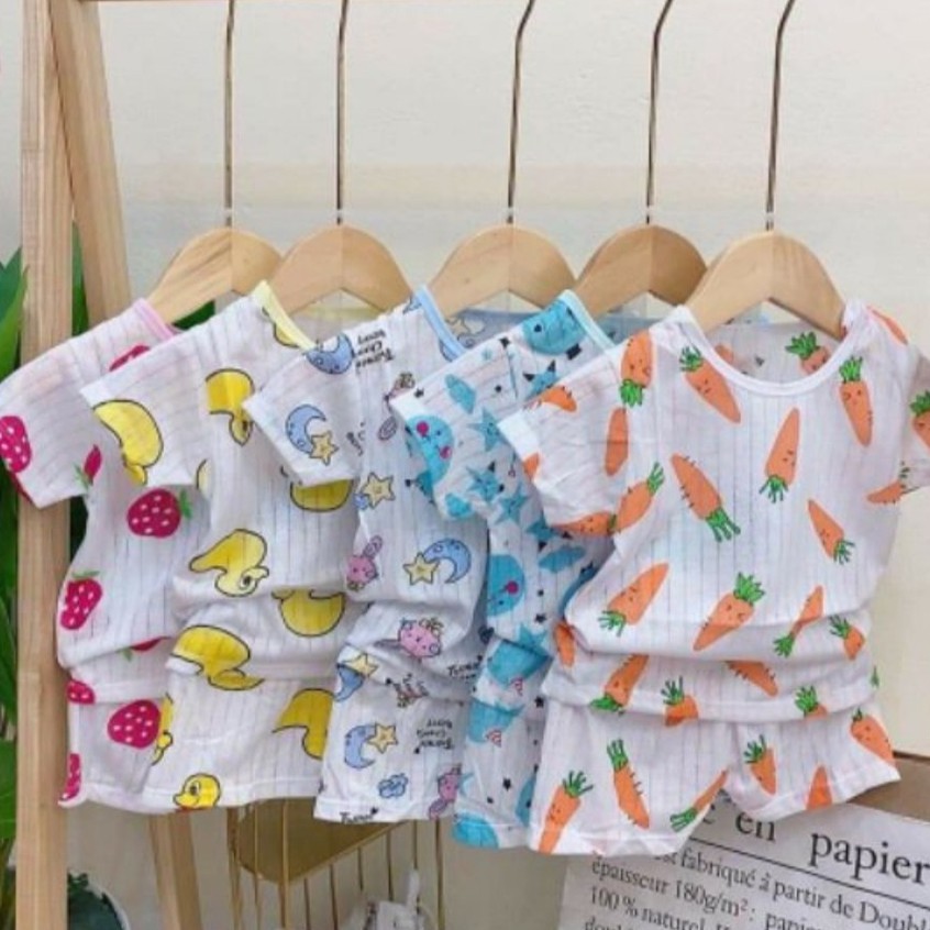Bộ cộc tay chất cotton sợi tre mềm mát họa tiết dễ thương cho bé