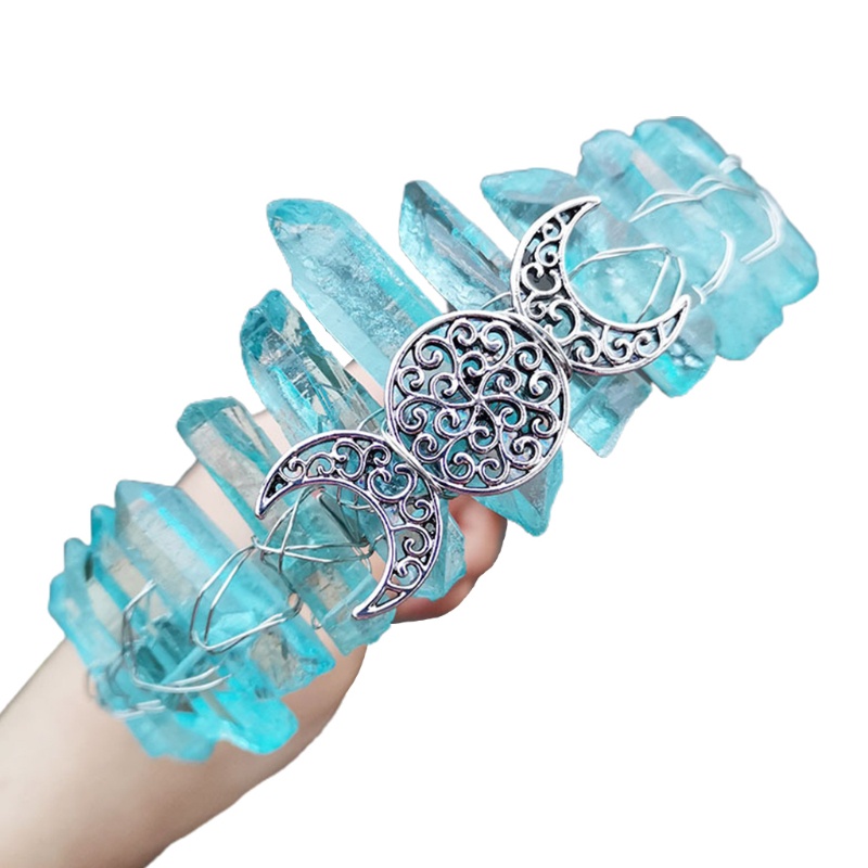 Băng Đô Cài Tóc Hình Vương Miện Đính Đá Pha Lê Nhiều Màu Phong Cách Boho Cổ Điển