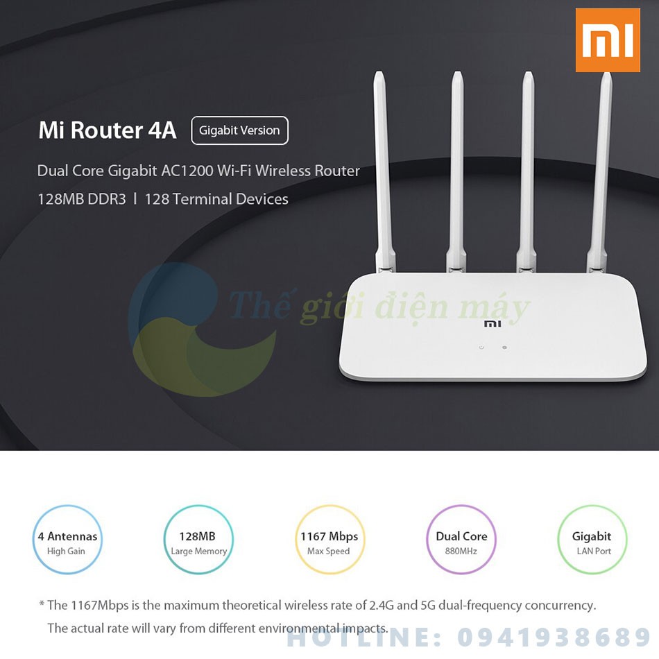 [Bản quốc tế] Bộ Phát Wifi Xiaomi Router 4A Công Suất 2.4 GHz và 5 Ghz 4 Angten 16MB ROM 64RAM DDR2