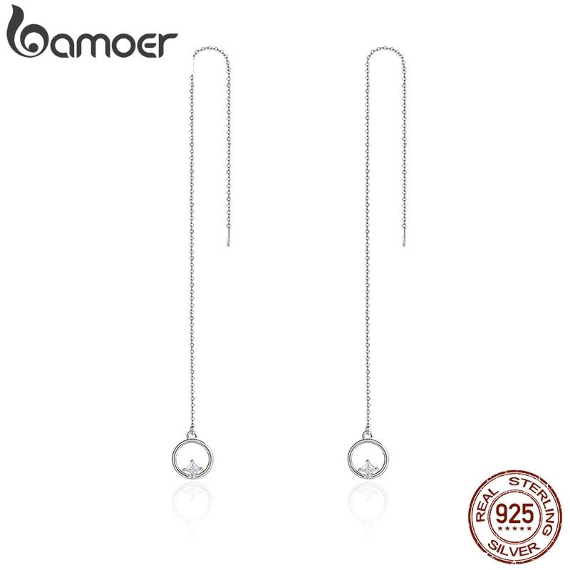 Bamoer Bông Tai bạc 925 Dáng Dài Đính Đá zircon Sang Trọng Cho Nữ