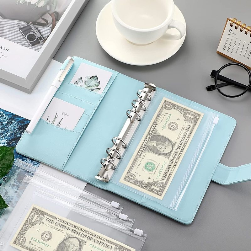 A6 Budget Binder Money Organizer for Cash, Portable Money Saving Binder, Binder Cover with Zipper Pockets
