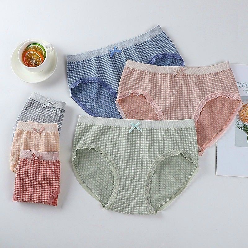 Hộp 5 quần lót nữ cotton kẻ viền ren kháng khuẩn
